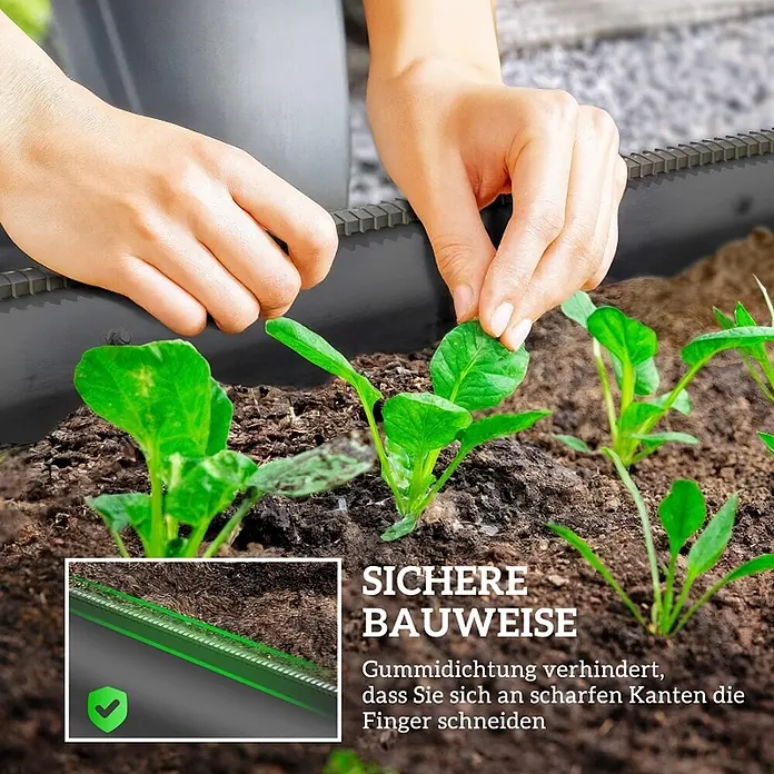 SONNENH Hochbeet Modulares - Stahl, dunkelgrau - Dunkelgraue Rasenkante mit Gummidichtung, die im Garten um Pflanzen platziert wird, schützt vor scharfen Kanten.