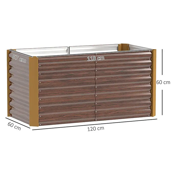 SONNENH Hochbeet 2er-Set - 120 x 60 x 60 cm, Stahl, braun - Dunkelbraunes Hochbeet aus Wellblech in Holzoptik, 120x60x60 cm.