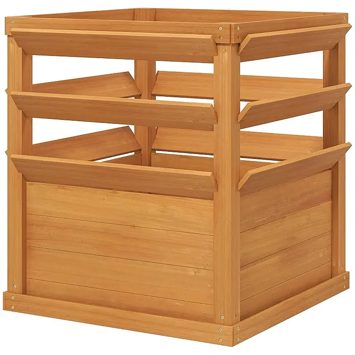 SONNENH Hochbeet mit dreistufigem Rankgitter - Holz, dunkelbraun - Quadratischer Komposter aus Holz mit Lamellenwänden zur Belüftung, ideal für Bioabfälle.