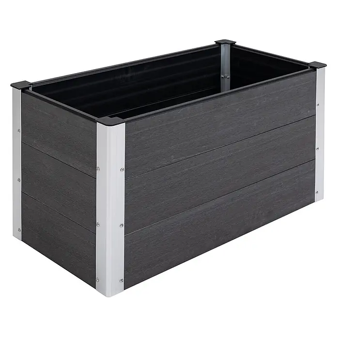 SONNENH Hochbeet bodenlos - Aluminium, grau - Rechteckiges, dunkelgraues Hochbeet mit silbernen Eckpfosten.