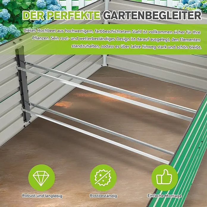 SONNENH Hochbeet bodenlos - 190 x 90 x 64 cm, Metall, grün - Hochbeet aus robustem, farbbeschichtetem Stahl, rost- und wetterfest für den Außeneinsatz.