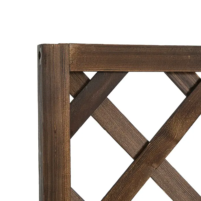 SONNENH Hochbeet schmal, mit Rankgitter - Holz, braun - Dunkelbraune Holzspalier-Ecke mit diagonalen Latten.