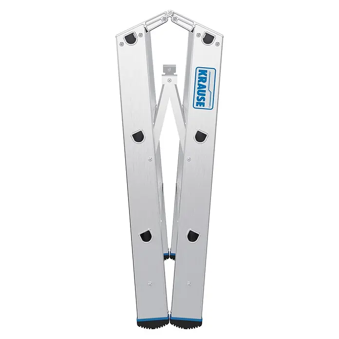 Krause Doppel-Klapptritt 80 2x3 Stufen - Anzahl Tritte: 6 Stk., Aluminium - Klappbare Aluminiumleiter in Silber mit blauen und schwarzen Füßen.