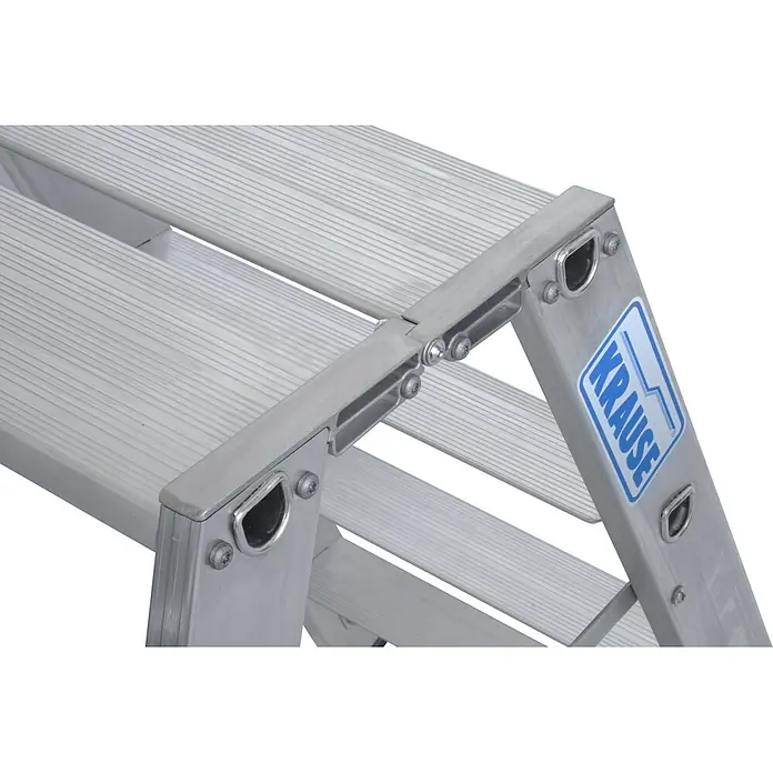 Krause Doppel-Klapptritt 80 2x3 Stufen - Anzahl Tritte: 6 Stk., Aluminium - Silberne Aluminium-Klappleiter mit gerippten Trittstufen, robustem Gelenkmechanismus und KRAUSE-Logo.