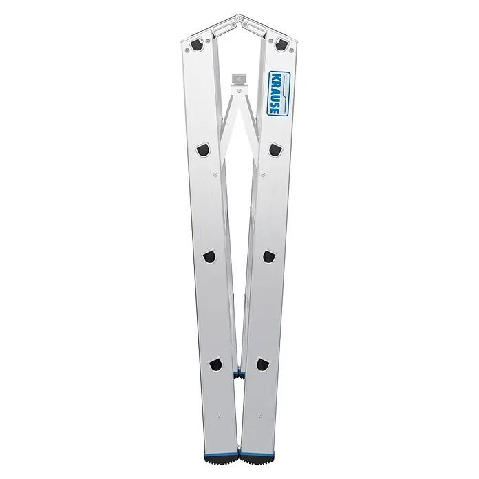 Krause Doppel-Klapptritt 80 2x4 Stufen - Anzahl Tritte: 8 Stk., Aluminium - Silberne Aluminium-Gelenkleiter in A-Form, mit schwarzen und blauen rutschfesten Füßen.