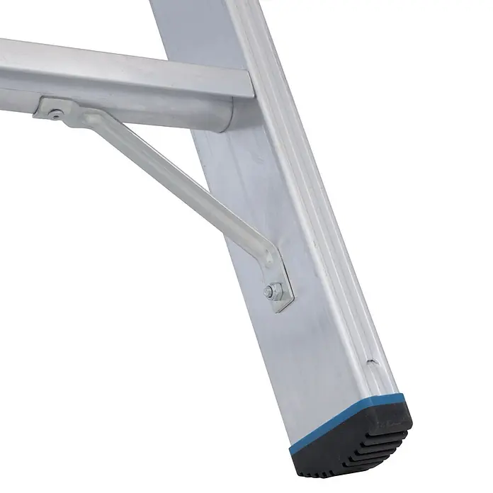 Krause Doppel-Klapptritt 2X4 Stufen - Anzahl Tritte: 8 Stk., Belastbarkeit: 225 kg, Aluminium - Silbernes Aluminium-Leiterbein mit schwarzem und blauem Gummischutzfuß und Stützstrebe.