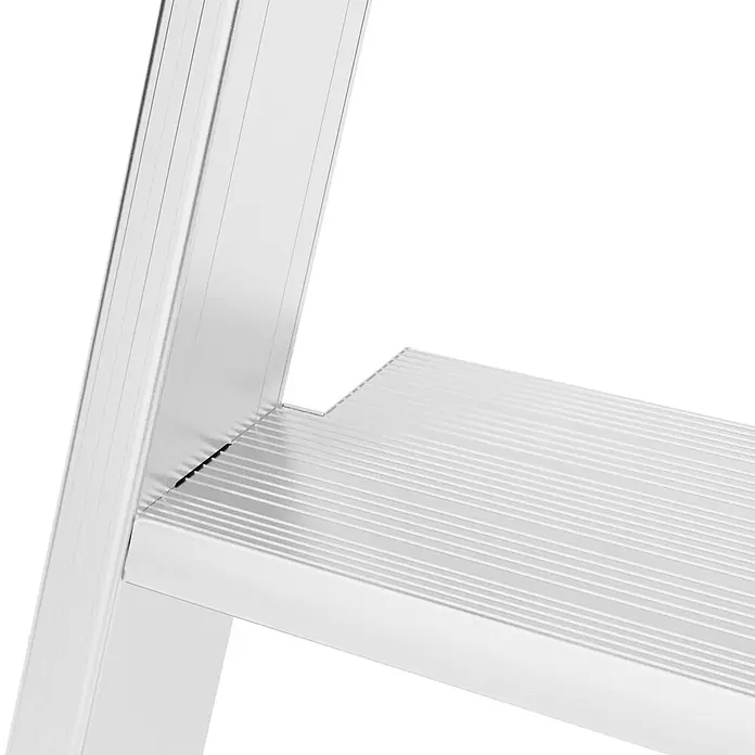 Krause Stehleiter XL 1x5 - Anzahl Tritte: 5 Stk., Arbeitshöhe: 205 cm, Belastbarkeit: 225 kg, Aluminium - Silberne Aluminium-Leiterstufe mit geriffelter Oberfläche.