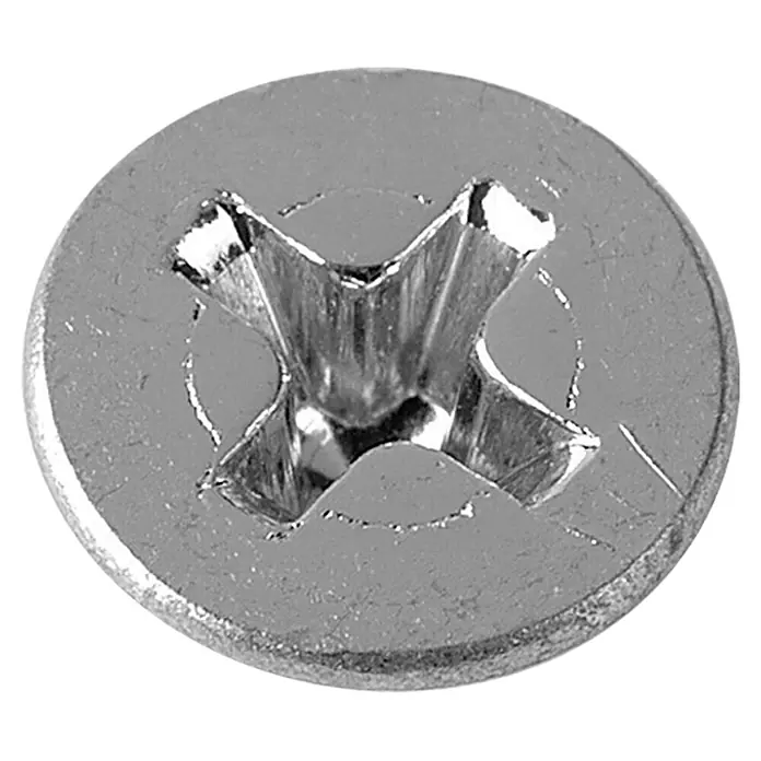 Profi Depot Blechbohrschraube VZ - Durchmesser: 4,2 mm, Länge: 19 mm, 100 Stk., Verzinkt - Detailaufnahme eines glänzenden Kreuzschlitz-Senkkopfschraube mit sauberem Finish und präzisem Schraubenkopfdesign.