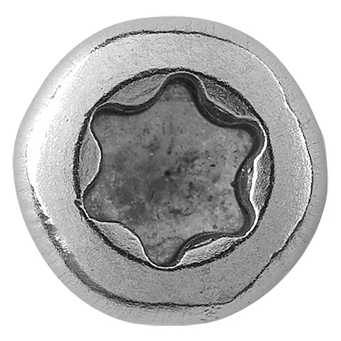 Profi Depot Holzbauschraube TX - Tellerkopf, TX für TORX-Antriebe, 25 Stk., Ø x L: 8 x 200 mm - Nahaufnahme einer Torx-Schraube, ein Befestigungselement mit einem sternförmigen Antrieb, ideal für sichere Verbindungen.