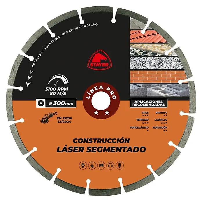 Stayer Disco de corte Láser General - Orificio: 25,4 mm - Disco de corte de diamante segmentado por láser marrón y gris para construcción.