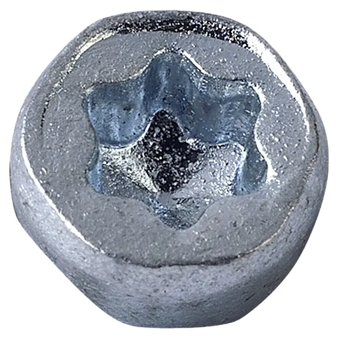 Profi Depot Betonrahmenschraube - Durchmesser: 7,5 mm, Länge: 72 mm, 50 Stk., V 30 - Nahaufnahme eines Torx-Schraubenkopfes aus Metall.