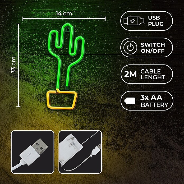 Lámpara LED decorativa Cactus (Verde/Naranja, Cactus, An x Al: 14 x 33 cm) | BAUHAUS