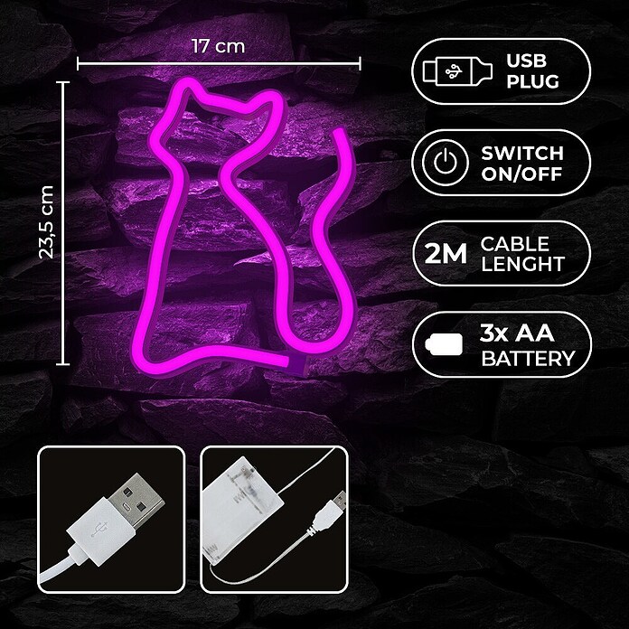Lámpara LED decorativa Gato Rosa (Gato Rosa, An x Al: 17 x 23,5 cm) | BAUHAUS