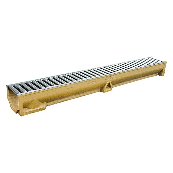 1 m drainagegoot, vloergoot, terrasgoot, afvoerhoogte 55 / 105 mm, A15, B125, C250, (verzinkt staal, A15 1,5T, 105 mm/10,5 cm