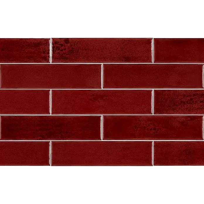 Wandfliese Santorini - 7,5 x 30 cm, Red, Glänzend - Glänzende, tiefrote Keramik-Subway-Fliesen mit variierter Oberfläche.