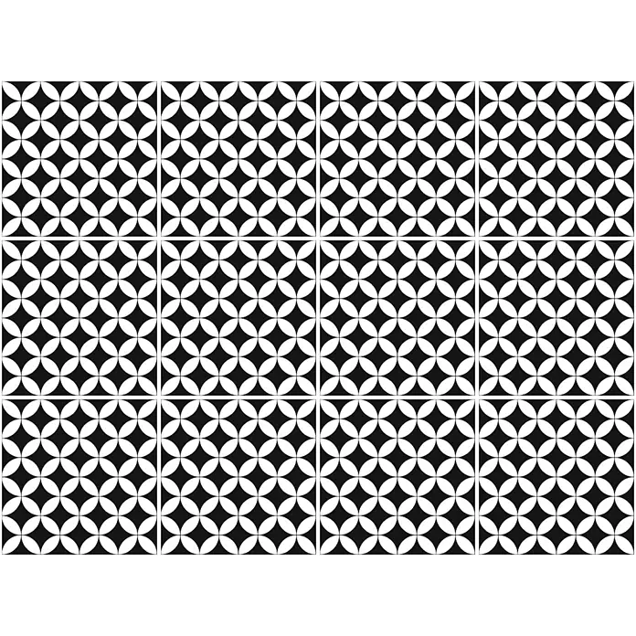 Feinsteinzeugfliese Casablanca - 20 x 20 cm, Chess, Matt - Schwarz-weißes, sich wiederholendes geometrisches Muster aus ineinandergreifenden Vierpassformen.
