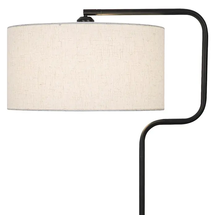 Alemar Lámpara de pie LED Olfo - 60 W, Negro, Altura: 165 cm - Lámpara de pie con estructura de metal oscuro y pantalla cilíndrica de tela beige claro.
