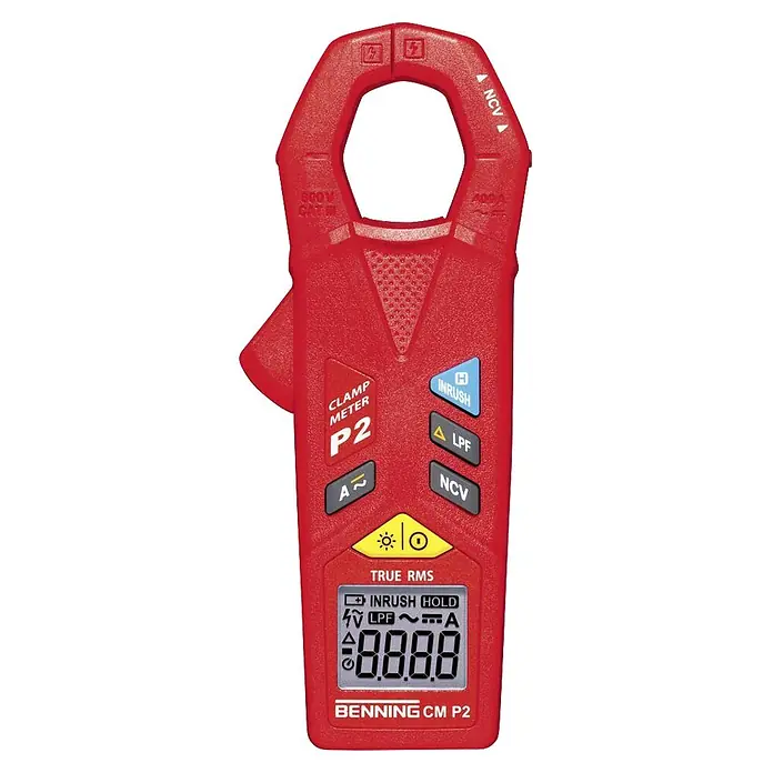 Benning Stromzange CM P2 - Rot - Rotes BENNING CM P2 True RMS Stromzangenmessgerät mit digitalem Display und Tasten.