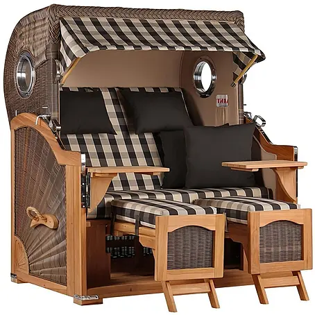 Mr. Deko  Strandstuhl Strandkorb Düne Grande Bullauge Teak PE Grey Dessin 505