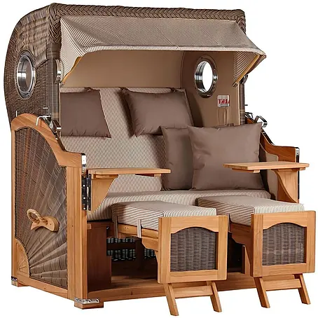 Mr. Deko  Strandstuhl Strandkorb Düne Grande Bullauge Teak PE Grey Dessin 510