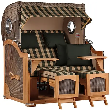 Mr. Deko  Strandstuhl Strandkorb Düne Grande Bullauge Teak PE Grey Dessin 506