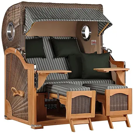 Mr. Deko  Strandstuhl Strandkorb Düne Grande Bullauge Teak PE Grey Dessin 504