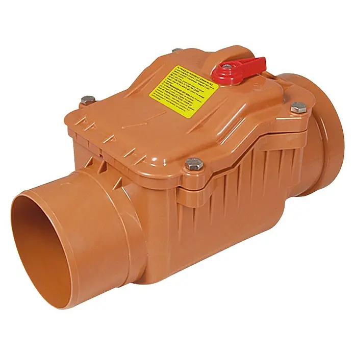 Válvula antirretorno KG - Anchura nominal: 110 mm - Válvula antirretorno con manija roja y pegatina amarilla. Protege los edificios del reflujo de aguas residuales del alcantarillado y evita daños por agua.