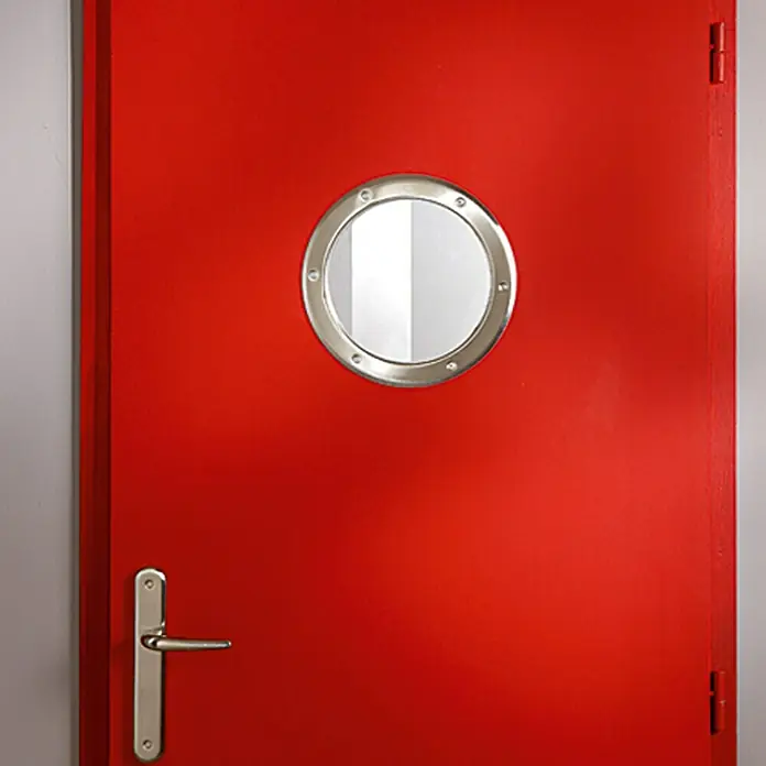 Mottez Bullauge - Metall, Silber, Optik Glas: Klarglas, Durchmesser: 26 cm - Rote Tür mit Bullauge und silbernem Türgriff. Die Tür ist ein Blickfang und verleiht dem Raum einen maritimen Flair.
