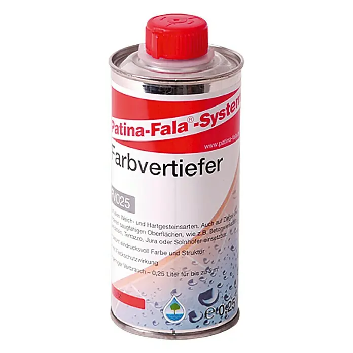 Patina-Fala Farbvertiefer - 250 ml - Dose Farbvertiefer von Patina-Fala. Das Produkt ist für saugfähige Oberflächen wie Betonwerkstein, Terrazzo, Jura oder Solnhofer geeignet.