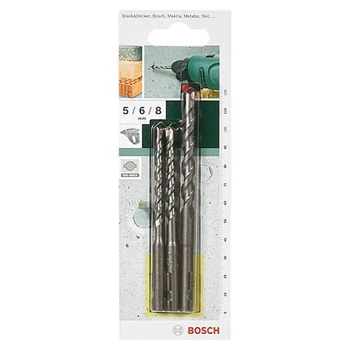Bosch Beton- & Steinbohrer - 3 -tlg. - Bosch Hammerbohrer-Set mit Durchmessern 5/6/8 mm, geeignet für Black & Decker, Bosch, Makita, Metabo, Skil.