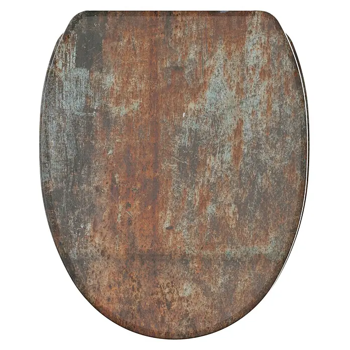 SANILO WC-Sitz Rusty mit Absenkautomatik - MDF, Braun, Mit Absenkautomatik - Rostiger Metall-Toilettensitz mit blaugrauen Farbresten.