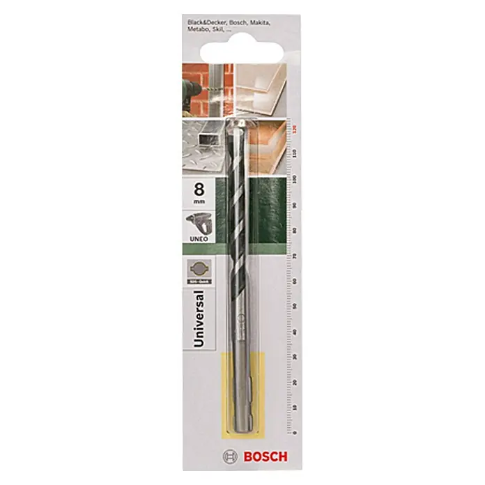 Bosch Universalbohrer - Durchmesser Bohrer: 8 mm, 75 mm - Ein 8-mm-Universalbohrer von Bosch in Originalverpackung, ideal für verschiedene Materialien und Anwendungen im Heimwerkerbereich.