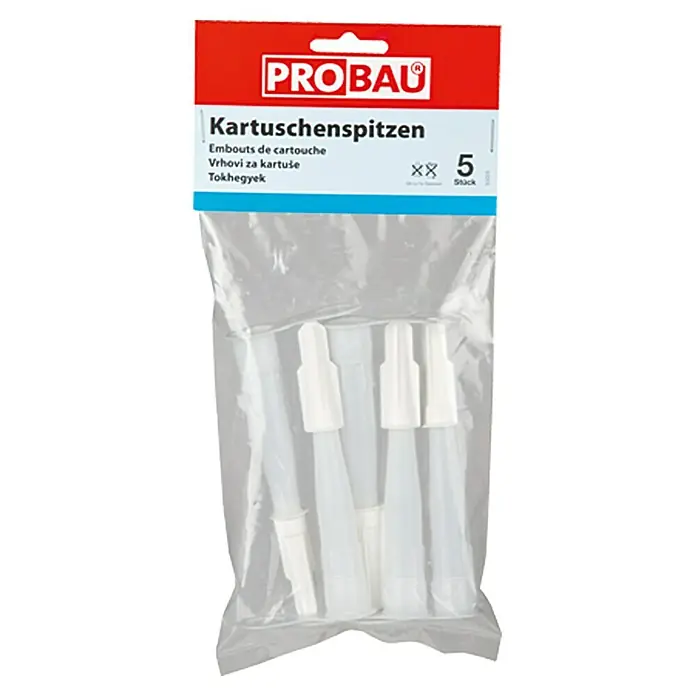Probau Kartuschenspitzen - 5 Stk. - Bild einer Verpackung mit Kartuschenspitzen von Probau, ideal für präzise Abdichtungsarbeiten und Reparaturen.
