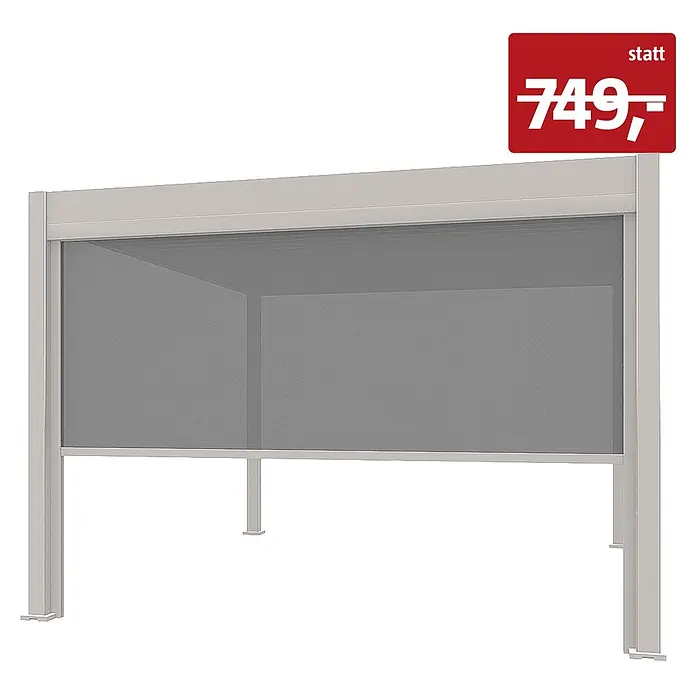 Weide Pergola Sonnenrollo Seitenwand für Weide Pergola einstellbar Sand 2,65 Meter - B x T: 234 x 6 cm, Metall - Grauer ausziehbarer Pergola-Seitensichtschutz mit Metallrahmen.