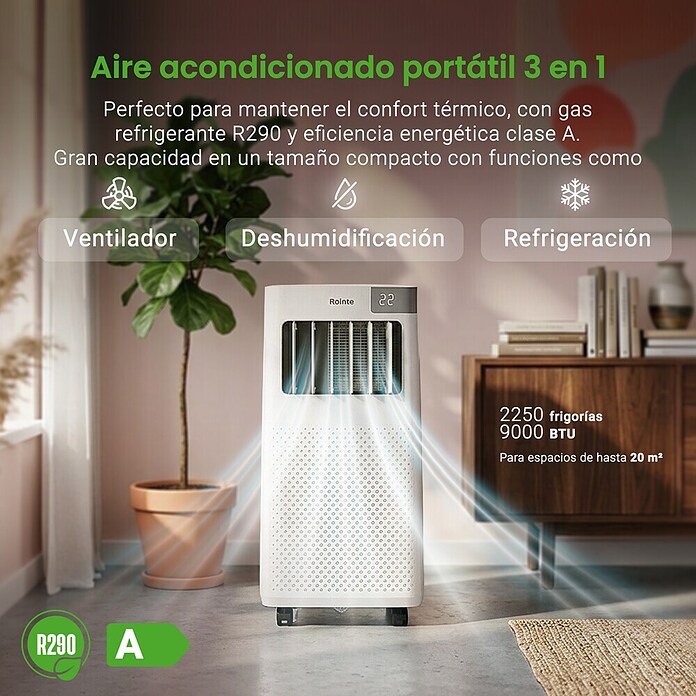 Rointe Aire acondicionado portátil Fiore 2250 (2.600 W, Tamaño de la estancia: 20 m², Blanco) | BAUHAUS