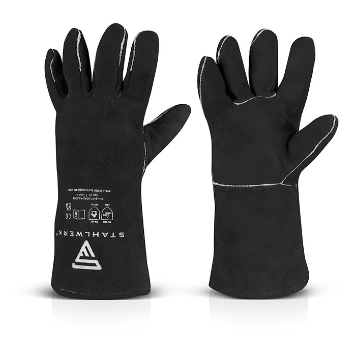 STAHLWERK Schweißerhandschuhe Schweißerschutzhandschuhe 2er Set - Universal, Schwarz, Sonstiges - Schwarze Schweißerhandschuhe aus Leder mit weißen Nähten zum Schutz.
