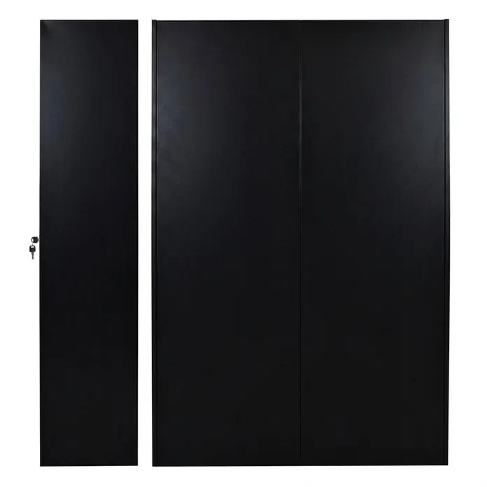 Proregal Metall-Mehrzweckschrank Mega Deal 4x RHINO mit 2 Türen, abschließbar - 30 x 70 x 170 cm, Schwarz - Schwarzer Metallschrank mit zwei großen Türen und einer schmalen Tür mit Schlüsseln.