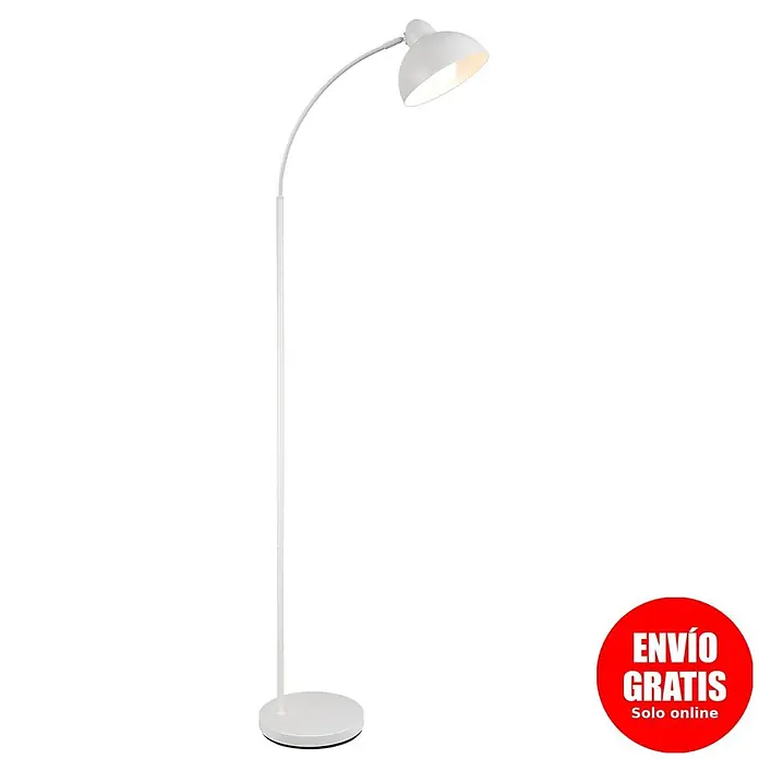 Alemar Lámpara de pie LED Niu - 60 W, Altura: 155 cm, Blanco - Lámpara de pie blanca con brazo curvo, cabezal de cúpula ajustable y base redonda, emitiendo luz.