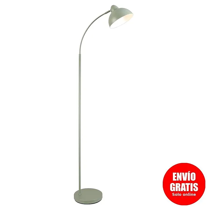 Alemar Lámpara de pie LED Niu - 60 W, Altura: 155 cm, Verde - Lámpara de pie arqueada verde salvia con base redonda, emitiendo luz.