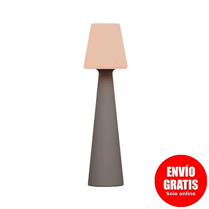 New Garden Lámpara de pie con batería Lola 165 Taupe - Taupe, Altura: 165 cm, Blanco neutro - Lámpara de mesa moderna con base cónica gris oscuro y pantalla rectangular rosa claro.