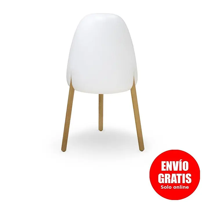 New Garden Lámpara LED decorativa Rocket 70 - 9 W, Blanco/Madera, L x An x Al: 38 x 38 x 70 cm, Blanco cálido - Taburete moderno blanco con patas de madera natural.