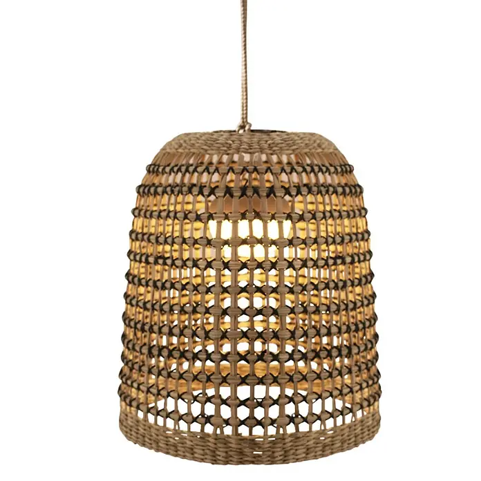 New Garden Lámpara colgante LED recargable Positano 35 - 9 W, Marrón, Ø x Al: 33 x 35 cm, Blanco cálido - Lámpara colgante tejida iluminada con patrones naturales y oscuros.