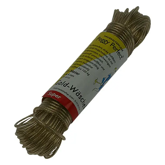 Peggy Perfect Wäscheleine Gold-Wäscheleine Super - Länge: 25 m, Durchmesser: 3 mm, Gummiummantelter Stahl - Aufgerollte "Peggy Perfect Gold-Wäsche" Wäscheleine aus Stahl mit hochertigem, strapazierfähigem Kunststoffummantelung, bis 100 kg belastbar.