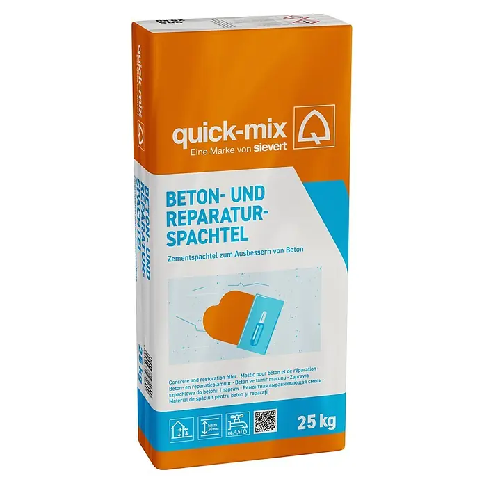 Quick-Mix Beton- & Reparaturspachtel - 25 kg - Orange-weißer quick-mix 25 kg Sack Beton- und Reparatursspachtel.