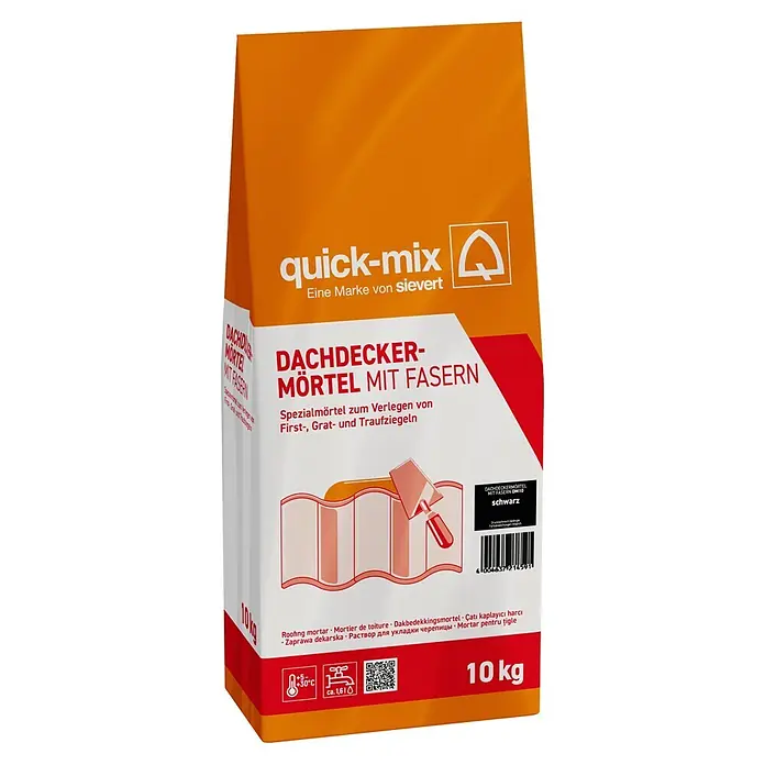 Quick-Mix Dachdeckermörtel - Schwarz, 10 kg - Orange-weißer quick-mix Dachdeckermörtel mit Fasern, 10 kg Sack, zum Verlegen von Dachziegeln.