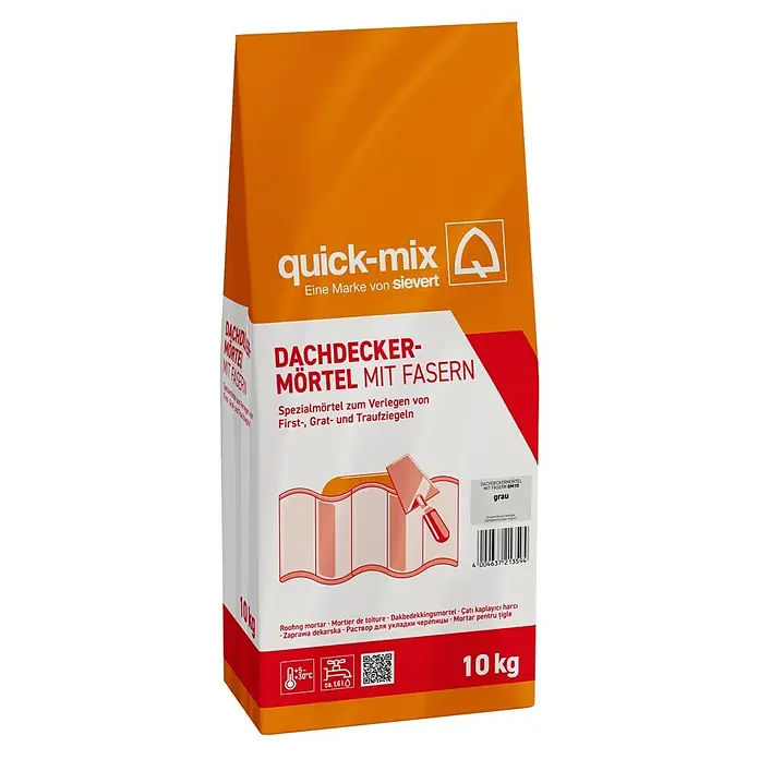 Quick-Mix Dachdeckermörtel - Grau, 10 kg - 10 kg orange-weißer Sack quick-mix Dachdeckermörtel mit Fasern zum Verlegen von Dachziegeln.