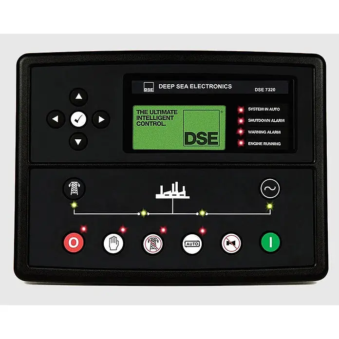 Genergy Stromerzeuger 10kVA Netzersatzanalage Diesel 230V - IP23 Silent Genergy GDS10M - Nennleistung: 7,2 kW, Tankvolumen: 35 l - Schwarzes DSE 7320 Generator-Steuerpult mit grünem LCD, Navigationstasten und Status-LEDs zur Motor- und Systemüberwachung.