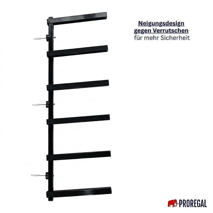 Kragarmregal Wandmontage schwerlast 50 kg 6 Ebenen Schwarz 2 Stück -  - Schwarzes Metall-Wandregal mit fünf horizontalen Stangen für sicheren Halt der Gegenstände.