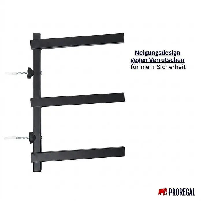 Proregal Kragarmregal Wandmontage mit 3 Ebenen Garage Organize - Traglast pro Träger: 50 kg, Schwarz - Schwarze Metall-Wandhalterung mit drei Ebenen und Neigungsdesign für erhöhte Sicherheit.