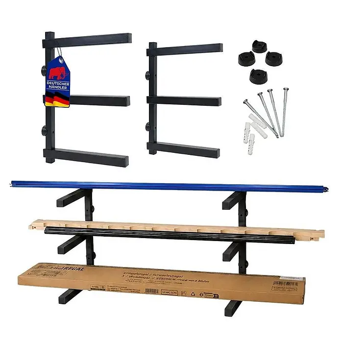 Proregal Kragarmregal Wandmontage mit 3 Ebenen Garage Organize - Traglast pro Träger: 50 kg, Schwarz - Schwarzes Wandregal-Kragarmsystem aus Metall mit Halterungen, Schrauben, Dübeln und Holz-/Metall-Lagerstangen.